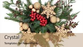  Presentation with gold star - PPT theme enhanced with christmas flora with gold bauble background and a coral colored foreground