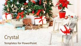  Presentation with botanical - Cool new PPT theme with christmas flower poinsettia on holiday backdrop and a sky blue colored foreground