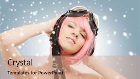  Presentation with pop art pink hair - PPT theme featuring christmas flyer - picture of pink hair girl background and a  colored foreground