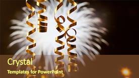  Presentation with celebrations - PPT theme featuring christmas flyer - ribbons against fireworks - new background and a tawny brown colored foreground