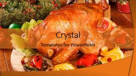  Presentation with history of old turkey - Slides enhanced with christmas food - garnished roasted turkey background and a gold colored foreground