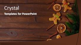  Presentation with christmas food - Amazing PPT theme having christmas food frame gingerbread cookies spices and fir branches on wooden background with copy space backdrop and a tawny brown colored foreground