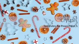 Presentation with orange slice - Amazing presentation design having christmas-food-gingerbread-cookie-caramel backdrop and a light blue colored foreground