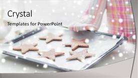  Presentation with christmas food - PPT theme enhanced with christmas food holidays and people concept - close up of woman in apron and oven glove with cookies on oven tray background and a white colored foreground