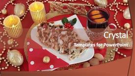  Presentation with noel - PPT theme with mulled wine holly gold bauble background and a red colored foreground