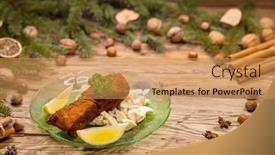  Presentation with potato - PPT theme consisting of christmas-fried-carp-with-potato background and a yellow colored foreground