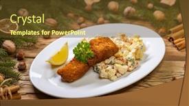  Presentation with potato - Presentation design enhanced with christmas-fried-carp-with-potato background and a tawny brown colored foreground