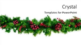  Presentation with christmas red - Audience pleasing PPT layouts consisting of christmas garland with red berries backdrop and a white colored foreground