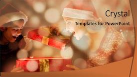  Presentation with glowing light bulbs light bulbs - Theme consisting of christmas gift against light circle background and a  colored foreground