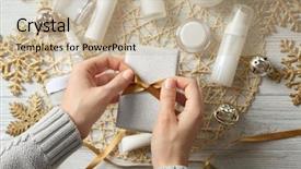  Presentation with beauty products - Audience pleasing theme consisting of christmas gift and beauty backdrop and a mint green colored foreground