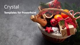  Presentation with decor - Presentation consisting of christmas-gift-basket-with-champagne background and a gray colored foreground
