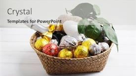  Presentation with mandarin oranges - Presentation having christmas-gift-basket-with-chocolate background and a light gray colored foreground