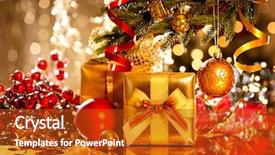  Presentation with christmas tree - Amazing presentation theme having christmas gift box and baubles backdrop and a crimson colored foreground