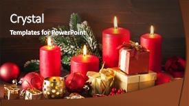  Presentation with christmas lights bulb decoration - PPT theme with christmas gift box and decoration background and a tawny brown colored foreground