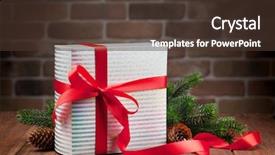  Presentation with fir tree - Amazing slide set having christmas gift box and fir tree branch on wooden table backdrop and a tawny brown colored foreground