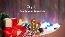  Presentation with gingerbread man - Cool new theme with christmas gift box candy canes gingerbread man and snow fir tree xmas greeting card with copy space backdrop and a tawny brown colored foreground