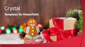  Presentation with gingerbread man - Beautiful slide set featuring christmas-gift-box-candy-canes backdrop and a tawny brown colored foreground