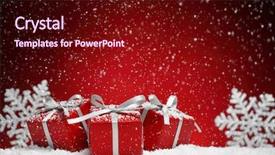  Presentation with gift - Theme consisting of christmas gift box on snow background and a wine colored foreground