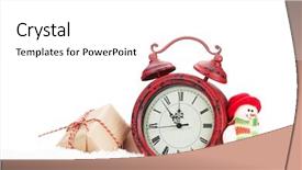  Presentation with snowman - Theme having christmas gift box snowman toy and alarm clock in snow isolated on white background background and a white colored foreground