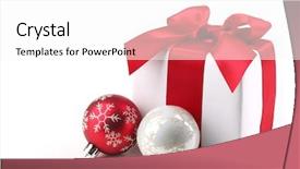  Presentation with gift - Presentation theme having christmas gift box with bauble background and a white colored foreground