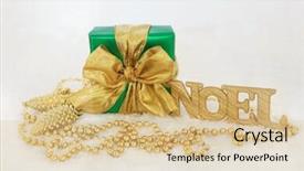  Presentation with noel - Amazing presentation theme having christmas gift box with gold bow glitter noel sign pine cone baubles and bead decorations on snow background backdrop and a lemonade colored foreground
