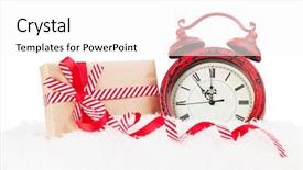  Presentation with white snow - Presentation design with christmas gift boxe and alarm clock in snow isolated on white background background and a white colored foreground