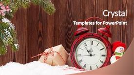  Presentation with snowman - PPT layouts enhanced with christmas gift boxes alarm clock snowman toy and fir tree in snow background and a tawny brown colored foreground