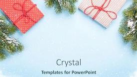  Presentation with fir tree - PPT layouts consisting of christmas-gift-boxes-and-fir background and a sky blue colored foreground