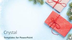  Presentation with fir tree - Amazing presentation design having christmas-gift-boxes-and-fir backdrop and a sky blue colored foreground