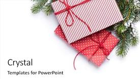  Presentation with fir tree - Theme consisting of christmas gift boxes and fir background and a white colored foreground