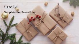  Presentation with christmas hamper gift traditional - Amazing PPT theme having christmas gift boxes and fir backdrop and a soft green colored foreground
