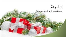  Presentation with christmas hamper gift traditional - Colorful theme enhanced with christmas gift boxes and snow backdrop and a  colored foreground