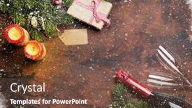  Presentation with christmas candles - Beautiful PPT layouts featuring christmas gift boxes candles champagne and fir tree branch covered by snow on wooden background top view xmas backdrop with space for your greetings backdrop and a tawny brown colored foreground