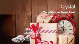  Presentation with fir tree - Colorful PPT theme enhanced with christmas gift boxes fir tree backdrop and a tawny brown colored foreground