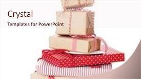  Presentation with christmas hamper gift traditional - Presentation design featuring christmas gift boxes isolated on white background background and a sky blue colored foreground