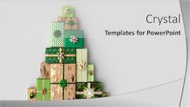  Presentation with christmas tree - Beautiful PPT theme featuring christmas-gift-boxes-laid-out backdrop and a light gray colored foreground