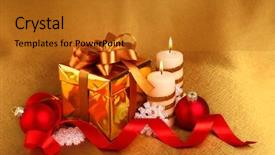  Presentation with candle christmas - Amazing PPT layouts having christmas gift in gold box with bow and candle backdrop and a gold colored foreground