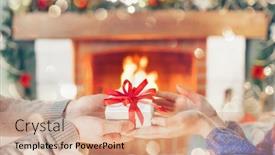  Presentation with relationship - Presentation theme featuring christmas gift in hands happy man giving christmas and new year gift box to woman at home family xmas celebration person holding receiving a gift box christmas decoration relationship background and a coral colored foreground