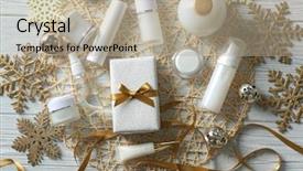  Presentation with beauty products - Amazing slide deck having christmas gift with beauty cosmetic backdrop and a mint green colored foreground