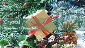  Presentation with red gold - Theme featuring christmas gift with red and gold ribbon background and a ocean colored foreground