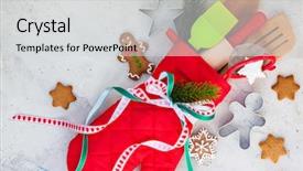  Presentation with baking utensils - Slides having christmas gift wrapping idea background and a light gray colored foreground