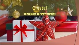  Presentation with red star - Amazing slide deck having christmas-gifts-and-red-decorative backdrop and a tawny brown colored foreground