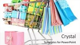  Presentation with shopping trolley - Cool new PPT layouts with christmas gifts and shopping in trolley isolated on white backdrop and a white colored foreground