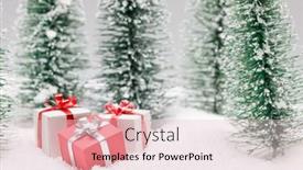  Presentation with snow tree - Cool new PPT theme with christmas-gifts-in-fir-tree backdrop and a lemonade colored foreground