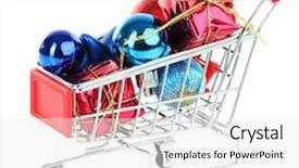  Presentation with shopping trolley - PPT theme featuring christmas gifts in shopping trolley isolated on white background and a white colored foreground