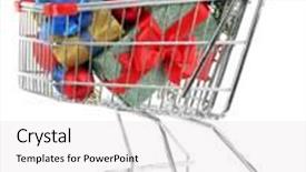  Presentation with shopping trolley - Presentation theme consisting of christmas gifts in shopping trolley isolated on white background and a white colored foreground