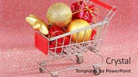  Presentation with shopping trolley - Slide deck enhanced with christmas gifts in shopping trolley on pink shiny background background and a coral colored foreground