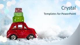  Presentation with christmas red - Colorful PPT theme enhanced with christmas gifts in snowy landscape backdrop and a sky blue colored foreground