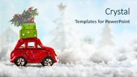  Presentation with christmas red - PPT theme with christmas gifts in snowy landscape background and a sky blue colored foreground