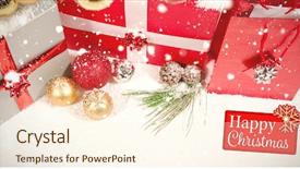  Presentation with greetings - Presentation theme enhanced with christmas gifts lying in snow background and a  colored foreground